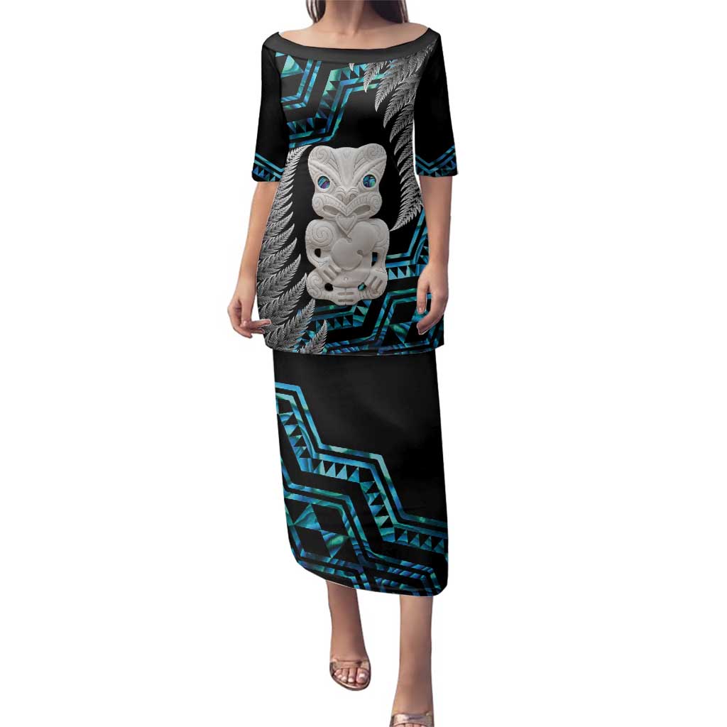 Aotearoa Taniko Paua Shell With Hei Tiki Family Matching Puletasi and Hawaiian Shirt LT14 Mom's Dress Black - Polynesian Pride