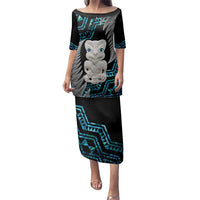 Aotearoa Taniko Paua Shell With Hei Tiki Family Matching Puletasi and Hawaiian Shirt LT14 Mom's Dress Black - Polynesian Pride