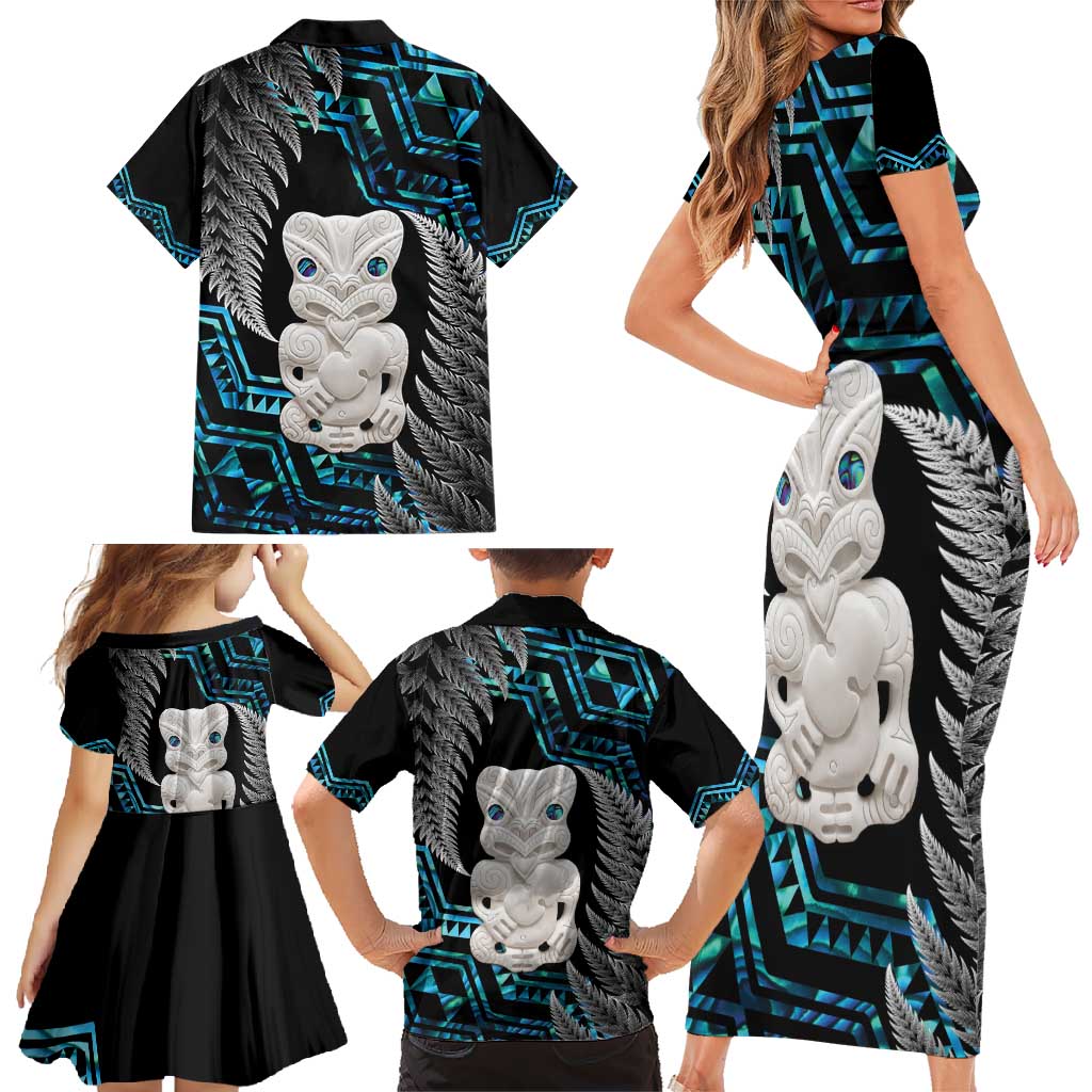 Aotearoa Taniko Paua Shell With Hei Tiki Family Matching Short Sleeve Bodycon Dress and Hawaiian Shirt LT14 - Polynesian Pride