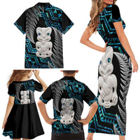 Aotearoa Taniko Paua Shell With Hei Tiki Family Matching Short Sleeve Bodycon Dress and Hawaiian Shirt LT14 - Polynesian Pride