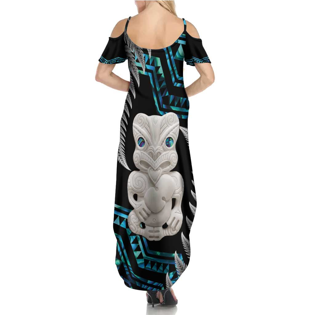 Aotearoa Taniko Paua Shell With Hei Tiki Family Matching Summer Maxi Dress and Hawaiian Shirt LT14 - Polynesian Pride