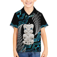 Aotearoa Taniko Paua Shell With Hei Tiki Family Matching Summer Maxi Dress and Hawaiian Shirt LT14 Son's Shirt Black - Polynesian Pride