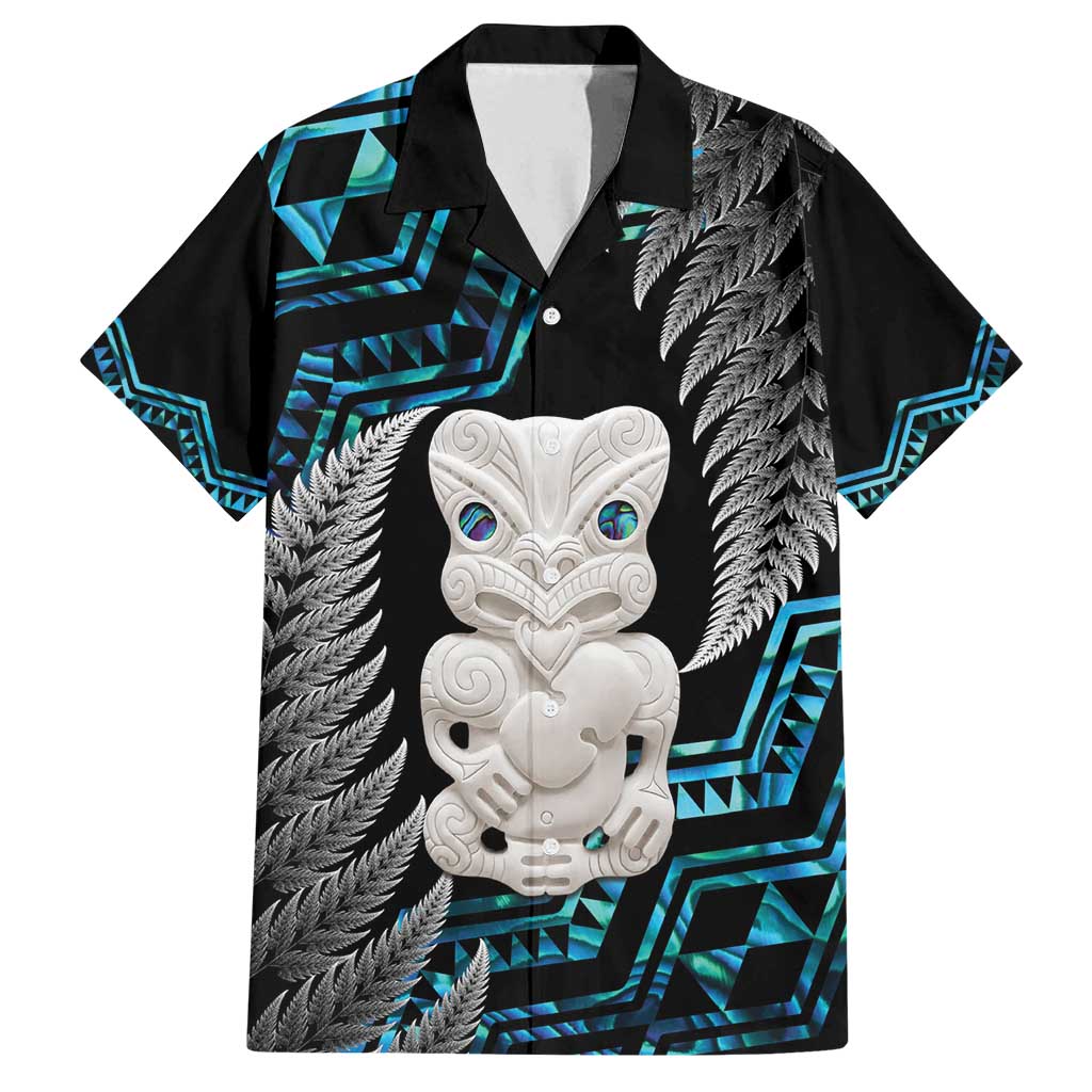 Aotearoa Taniko Paua Shell With Hei Tiki Family Matching Tank Maxi Dress and Hawaiian Shirt LT14 Dad's Shirt - Short Sleeve Black - Polynesian Pride