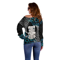 Aotearoa Taniko Paua Shell With Hei Tiki Off Shoulder Sweater