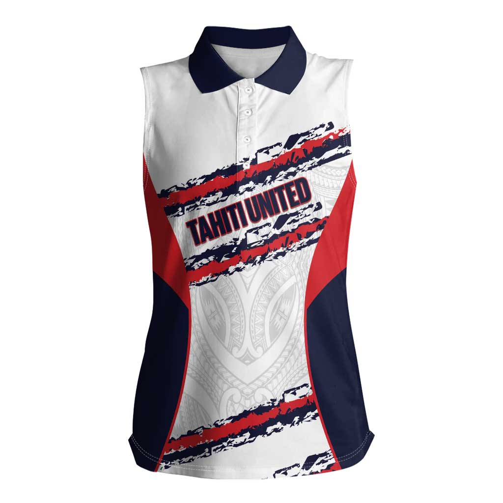 AS Venus Tahiti Football Custom Women Sleeveless Polo Shirt Go Champions Polynesian Pattern LT14 Female White - Polynesian Pride