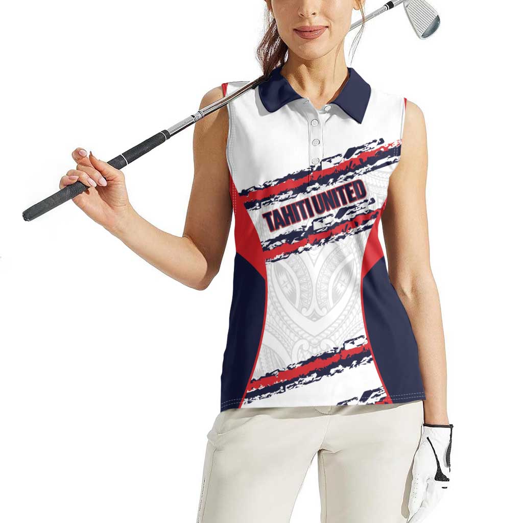 AS Venus Tahiti Football Custom Women Sleeveless Polo Shirt Go Champions Polynesian Pattern LT14 - Polynesian Pride