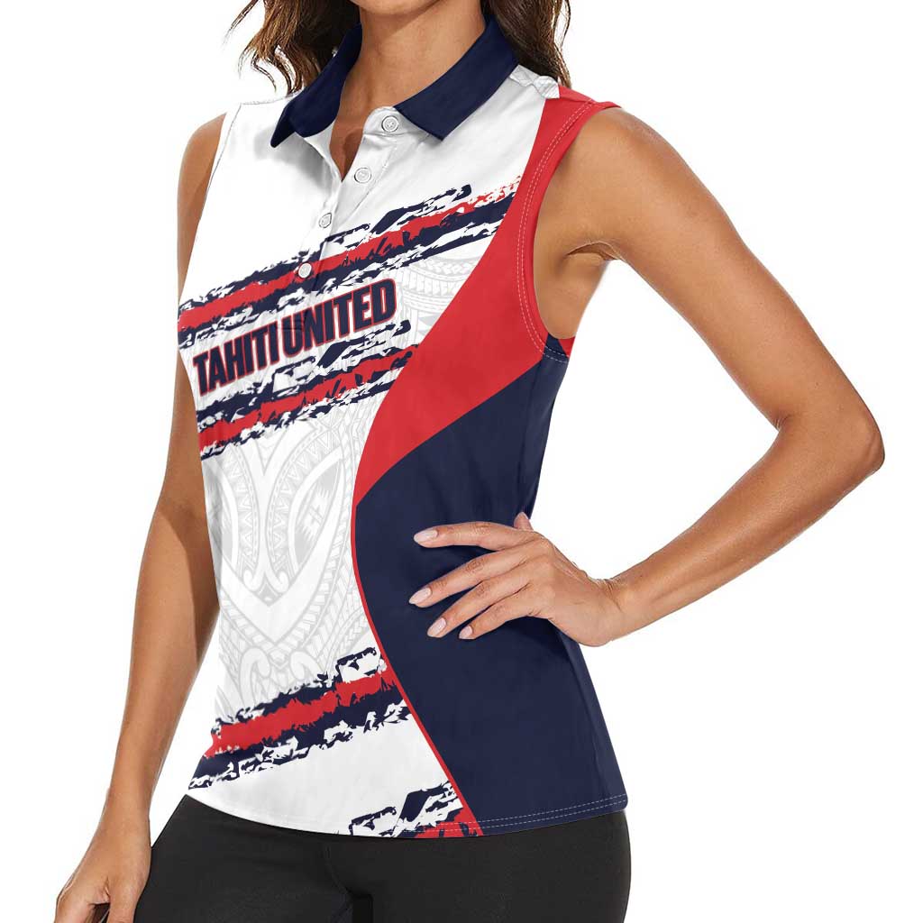 AS Venus Tahiti Football Custom Women Sleeveless Polo Shirt Go Champions Polynesian Pattern LT14 - Polynesian Pride