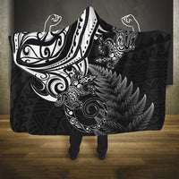 New Zealand Lizard Hooded Blanket Silver Fern Aotearoa Maori LT14 One Size Black - Polynesian Pride
