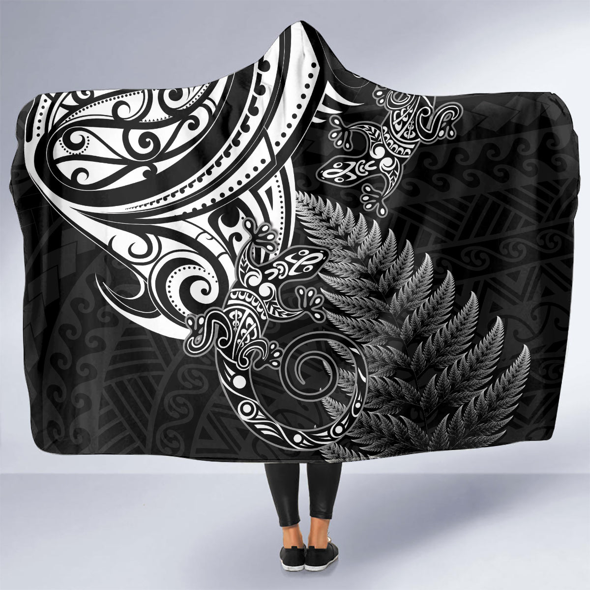 New Zealand Lizard Hooded Blanket Silver Fern Aotearoa Maori LT14 - Polynesian Pride