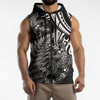New Zealand Lizard Sleeveless Zip Hoodie Silver Fern Aotearoa Maori LT14 - Polynesian Pride
