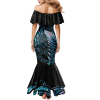 New Zealand Lizard Family Matching Mermaid Dress and Hawaiian Shirt Silver Fern Aotearoa Maori With Paua Shell LT14 - Polynesian Pride