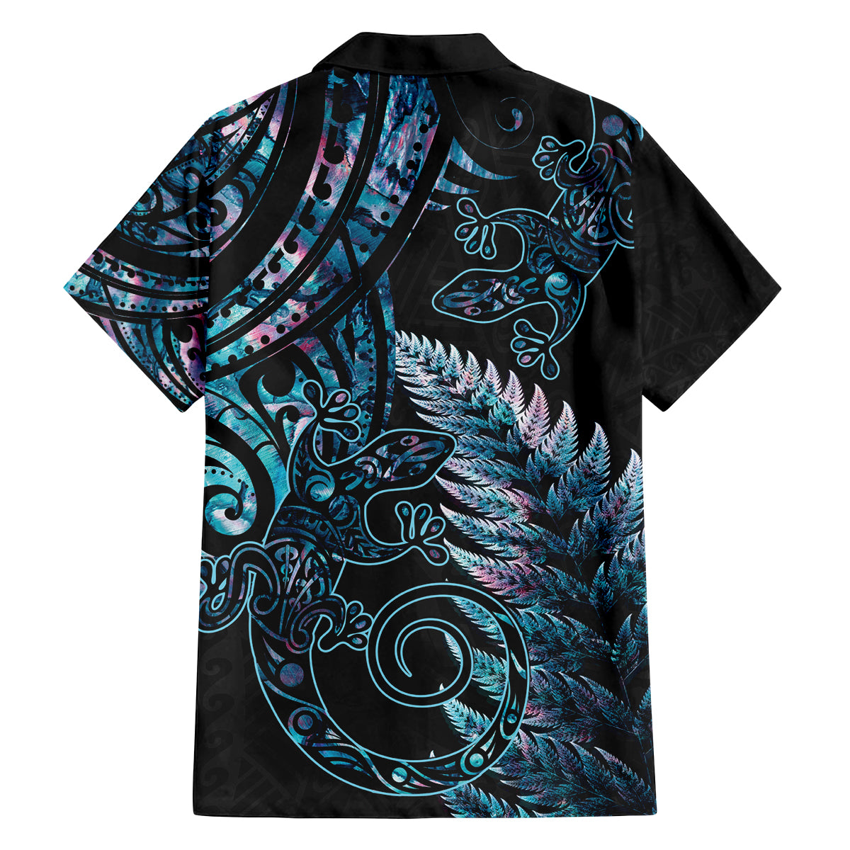 New Zealand Lizard Family Matching Puletasi and Hawaiian Shirt Silver Fern Aotearoa Maori With Paua Shell LT14 - Polynesian Pride
