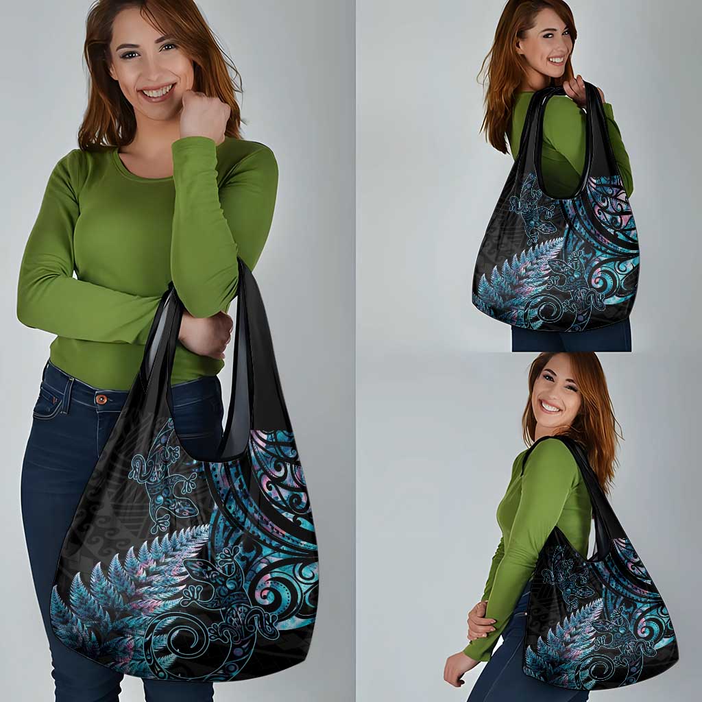 New Zealand Lizard Grocery Bag Silver Fern Aotearoa Maori With Paua Shell