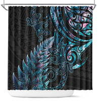 New Zealand Lizard Shower Curtain Silver Fern Aotearoa Maori With Paua Shell LT14 Turquoise - Polynesian Pride