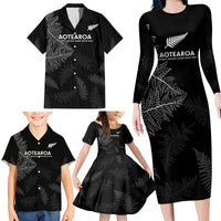 New Zealand Haka Rugby Family Matching Long Sleeve Bodycon Dress and Hawaiian Shirt 2024 Pacific Go Black Silver Fern LT14 - Polynesian Pride