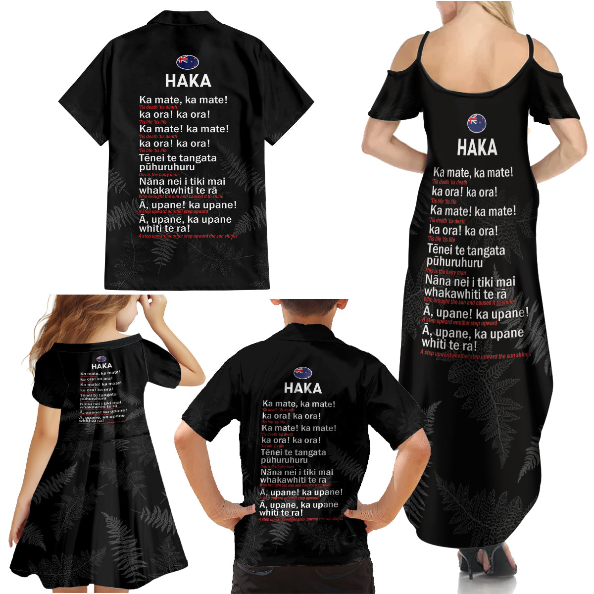 New Zealand Haka Rugby Family Matching Summer Maxi Dress and Hawaiian Shirt 2024 Pacific Go Black Silver Fern LT14 - Polynesian Pride