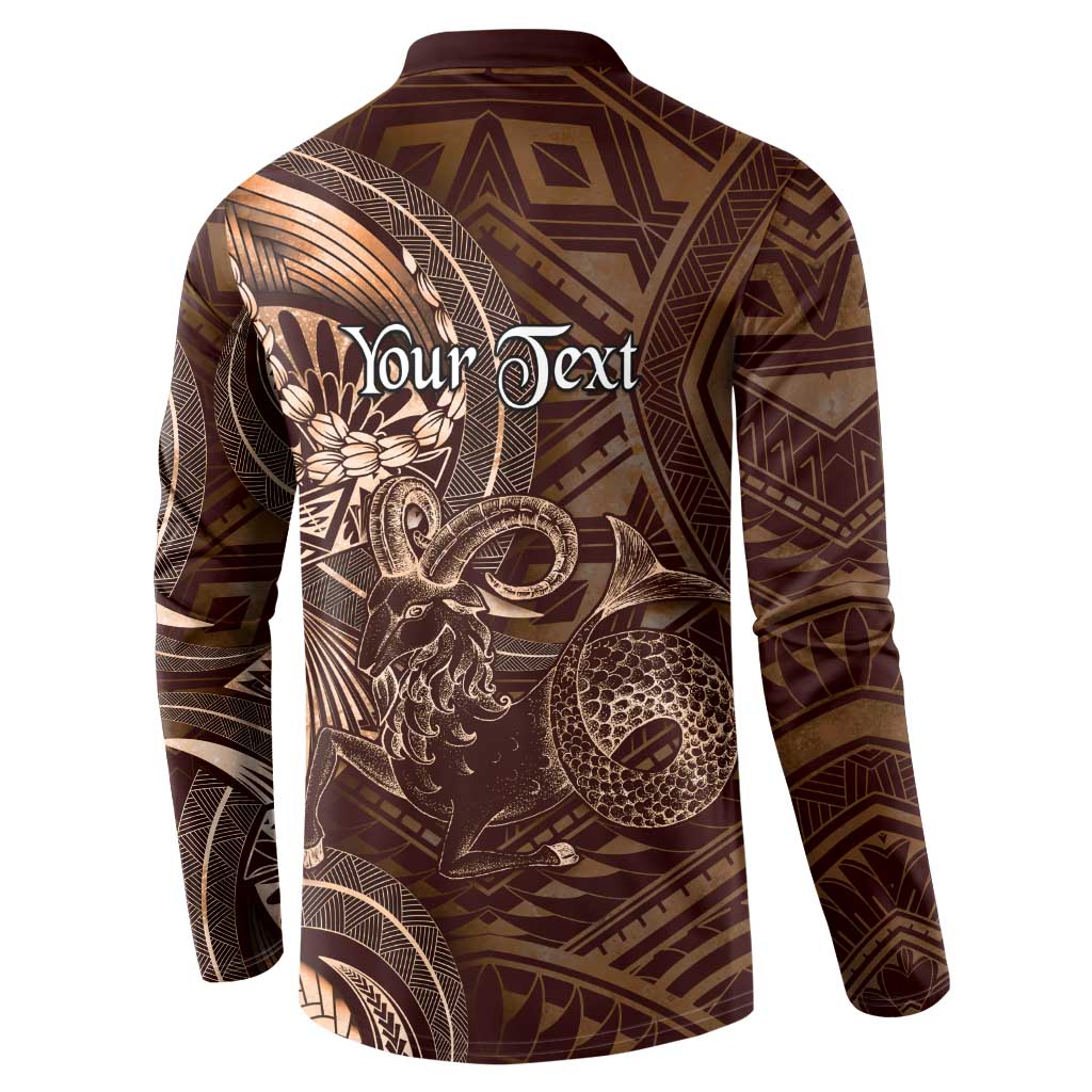 Personalised Polynesia Zodiac Capricorn Button Sweatshirt Galaxy Polynesian Pattern Chest Tattoo Style