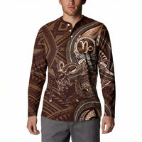 Personalised Polynesia Zodiac Capricorn Button Sweatshirt Galaxy Polynesian Pattern Chest Tattoo Style