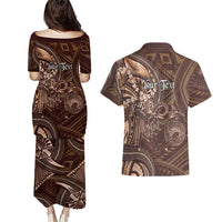 Personalised Polynesia Zodiac Capricorn Couples Matching Puletasi and Hawaiian Shirt Galaxy Polynesian Pattern Chest Tattoo Style