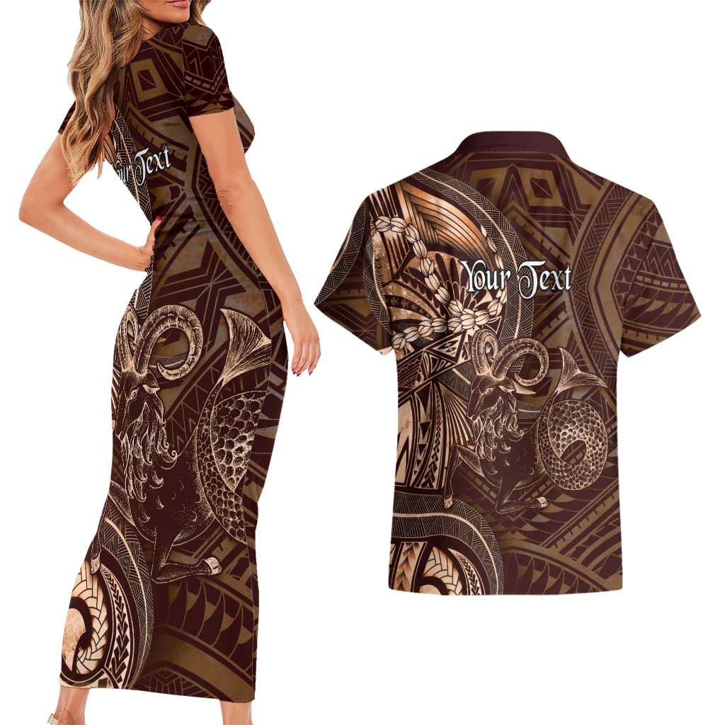 Personalised Polynesia Zodiac Capricorn Couples Matching Short Sleeve Bodycon Dress and Hawaiian Shirt Galaxy Polynesian Pattern Chest Tattoo Style LT14 - Polynesian Pride