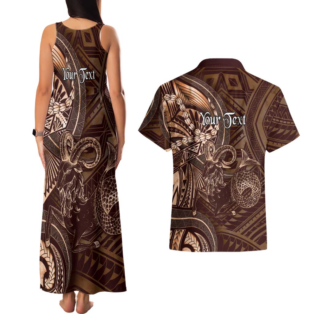 Personalised Polynesia Zodiac Capricorn Couples Matching Tank Maxi Dress and Hawaiian Shirt Galaxy Polynesian Pattern Chest Tattoo Style