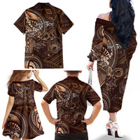 Personalised Polynesia Zodiac Capricorn Family Matching Off The Shoulder Long Sleeve Dress and Hawaiian Shirt Galaxy Polynesian Pattern Chest Tattoo Style LT14 - Polynesian Pride