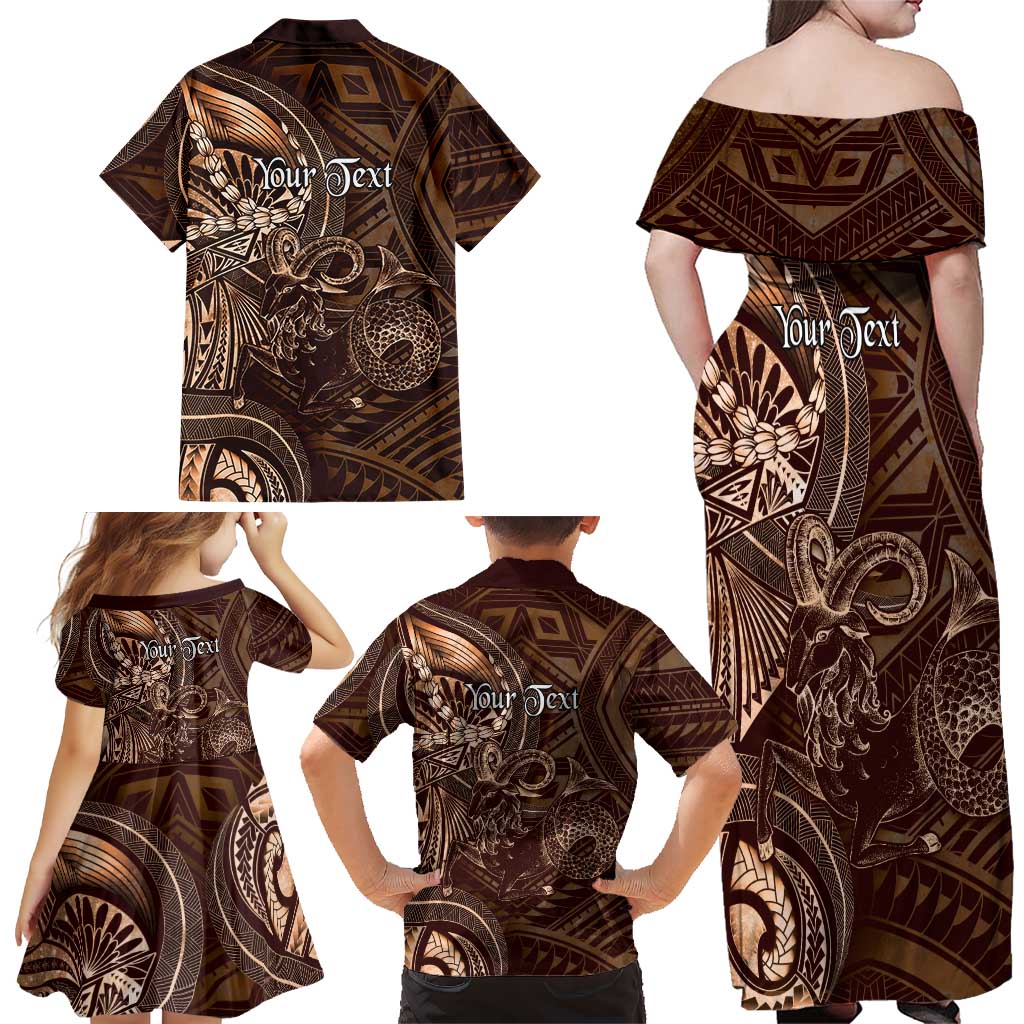 Personalised Polynesia Zodiac Capricorn Family Matching Off Shoulder Maxi Dress and Hawaiian Shirt Galaxy Polynesian Pattern Chest Tattoo Style LT14 - Polynesian Pride