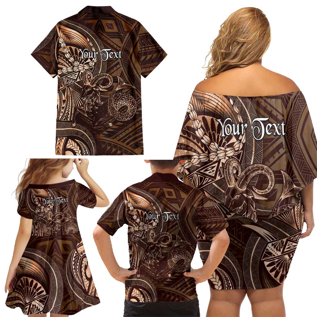 Personalised Polynesia Zodiac Capricorn Family Matching Off Shoulder Short Dress and Hawaiian Shirt Galaxy Polynesian Pattern Chest Tattoo Style LT14 - Polynesian Pride