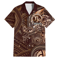 Personalised Polynesia Zodiac Capricorn Family Matching Off Shoulder Short Dress and Hawaiian Shirt Galaxy Polynesian Pattern Chest Tattoo Style LT14 Dad's Shirt - Short Sleeve Brown - Polynesian Pride