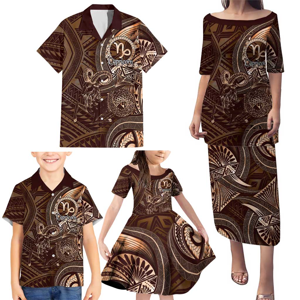 Personalised Polynesia Zodiac Capricorn Family Matching Puletasi and Hawaiian Shirt Galaxy Polynesian Pattern Chest Tattoo Style LT14 - Polynesian Pride