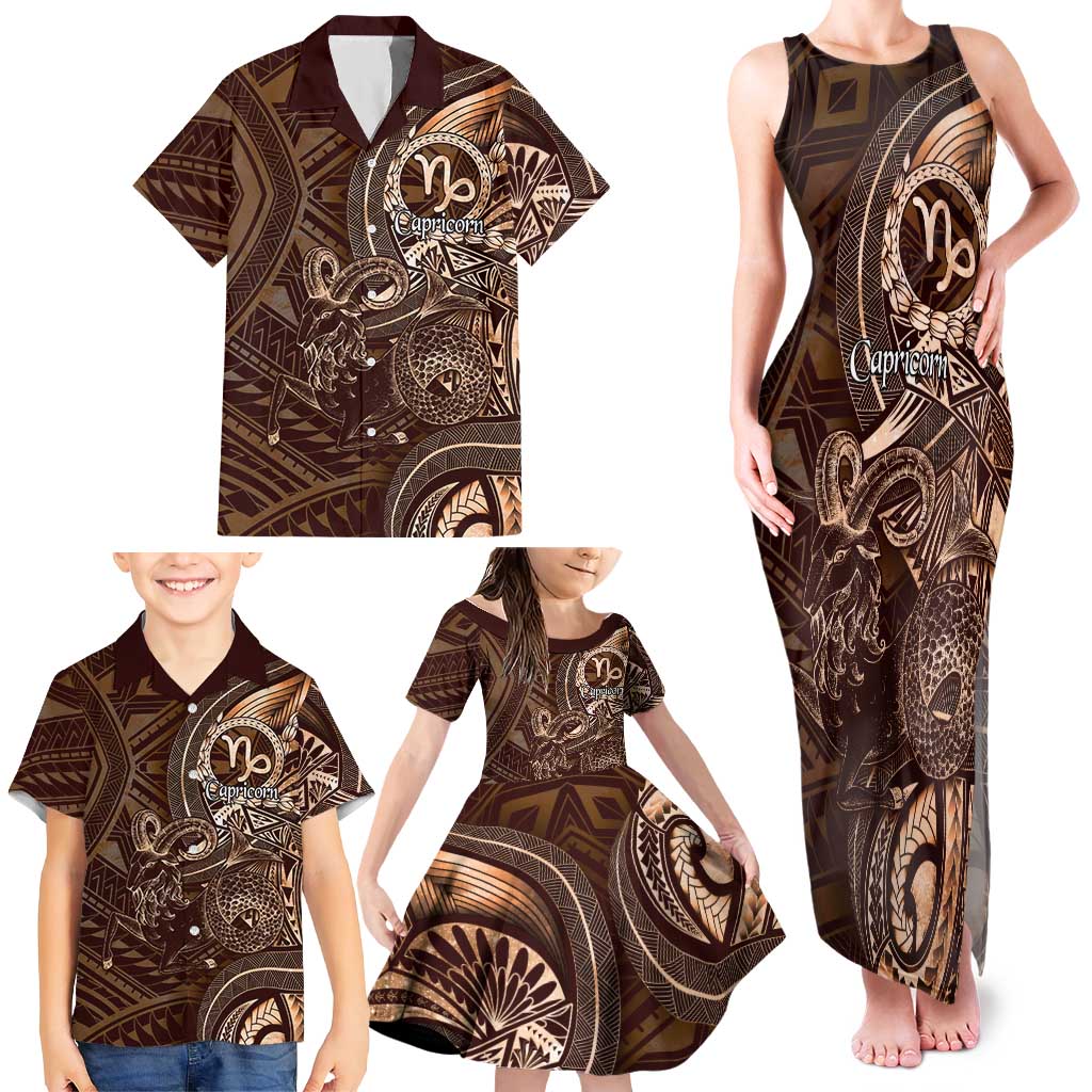 Personalised Polynesia Zodiac Capricorn Family Matching Tank Maxi Dress and Hawaiian Shirt Galaxy Polynesian Pattern Chest Tattoo Style LT14 - Polynesian Pride