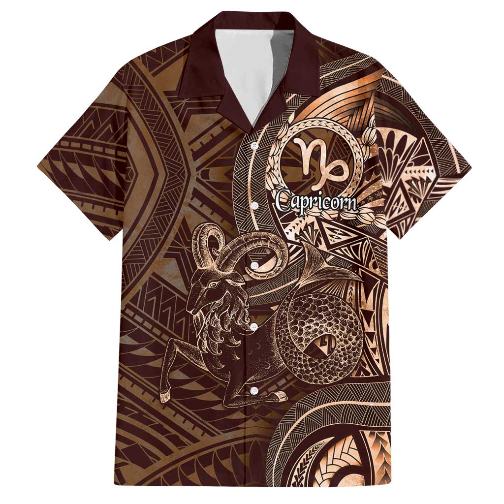 Personalised Polynesia Zodiac Capricorn Hawaiian Shirt Galaxy Polynesian Pattern Chest Tattoo Style LT14 Brown - Polynesian Pride