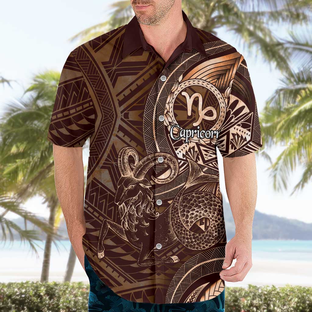 Personalised Polynesia Zodiac Capricorn Hawaiian Shirt Galaxy Polynesian Pattern Chest Tattoo Style LT14 - Polynesian Pride