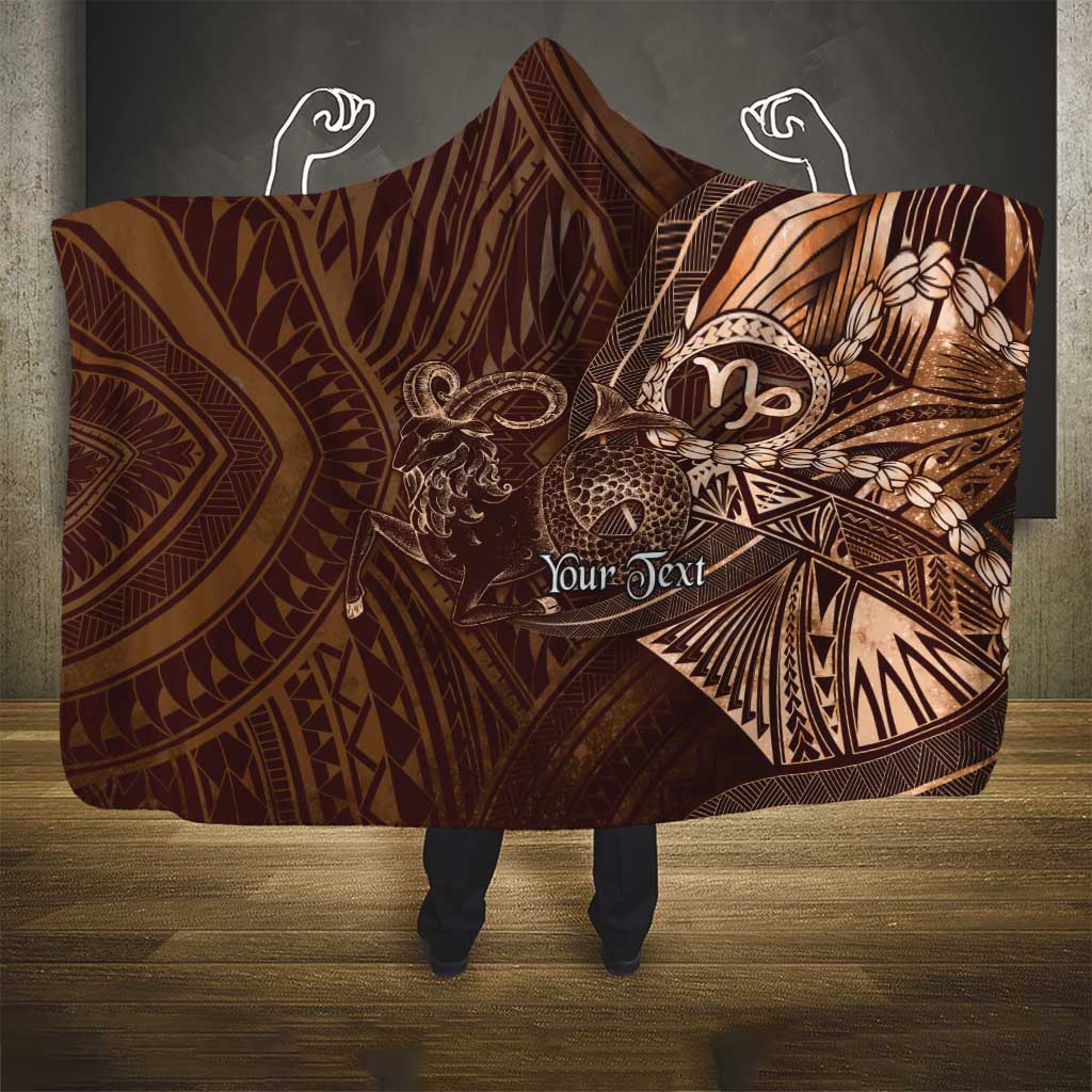 Personalised Polynesia Zodiac Capricorn Hooded Blanket Galaxy Polynesian Pattern Chest Tattoo Style