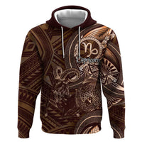 Personalised Polynesia Zodiac Capricorn Hoodie Galaxy Polynesian Pattern Chest Tattoo Style LT14 Pullover Hoodie Brown - Polynesian Pride