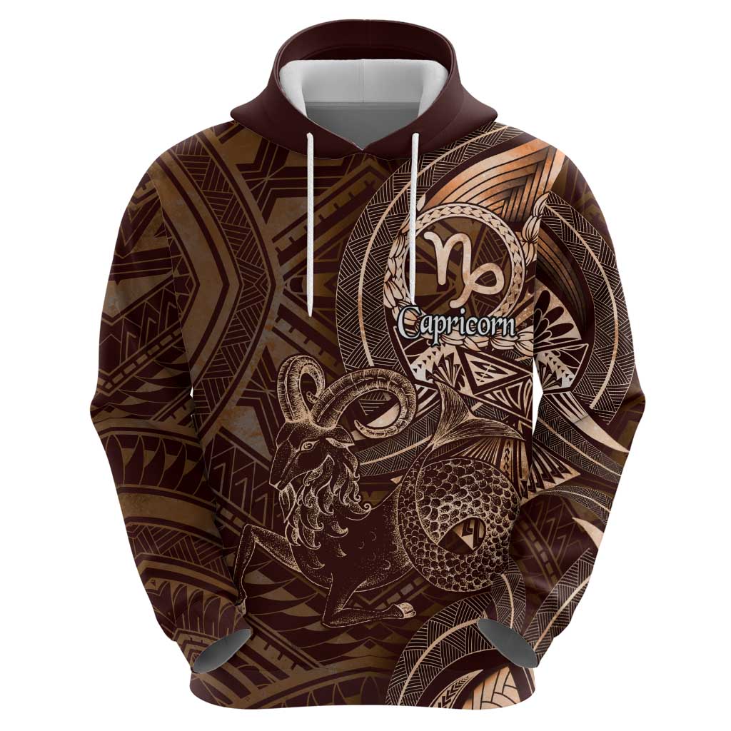 Personalised Polynesia Zodiac Capricorn Hoodie Galaxy Polynesian Pattern Chest Tattoo Style LT14 - Polynesian Pride