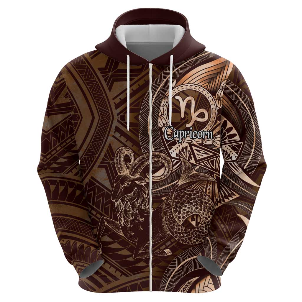 Personalised Polynesia Zodiac Capricorn Hoodie Galaxy Polynesian Pattern Chest Tattoo Style LT14 - Polynesian Pride