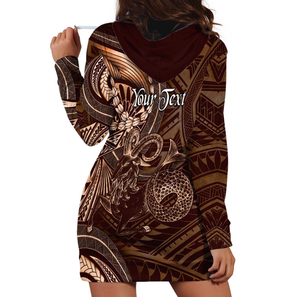 Personalised Polynesia Zodiac Capricorn Hoodie Dress Galaxy Polynesian Pattern Chest Tattoo Style
