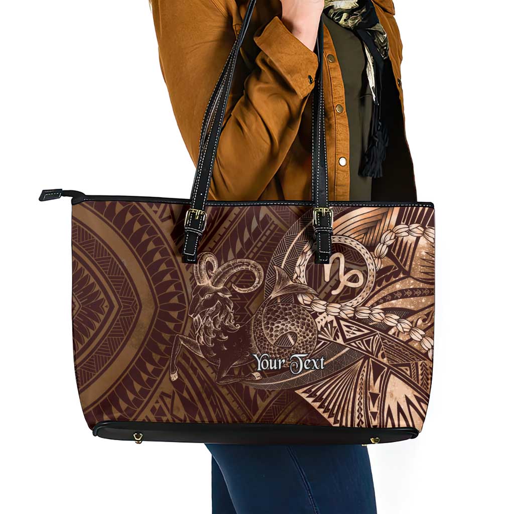 Personalised Polynesia Zodiac Capricorn Leather Tote Bag Galaxy Polynesian Pattern Chest Tattoo Style