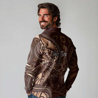 Personalised Polynesia Zodiac Capricorn Long Sleeve Polo Shirt Galaxy Polynesian Pattern Chest Tattoo Style