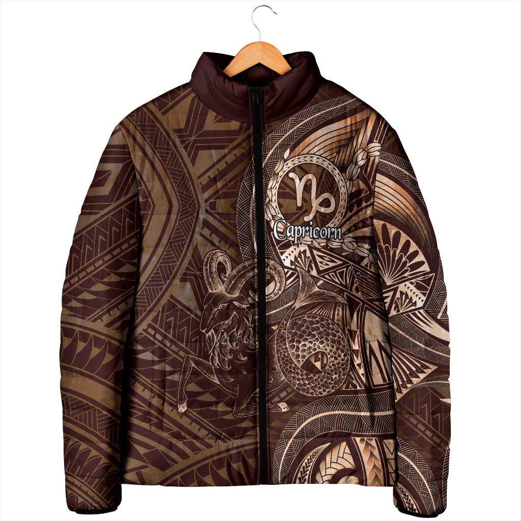 Personalised Polynesia Zodiac Capricorn Padded Jacket Galaxy Polynesian Pattern Chest Tattoo Style