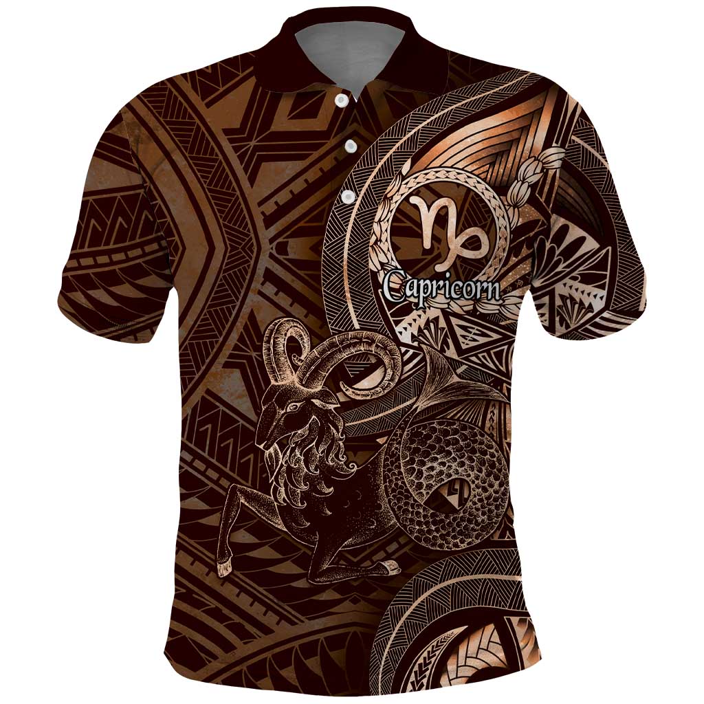 Personalised Polynesia Zodiac Capricorn Polo Shirt Galaxy Polynesian Pattern Chest Tattoo Style