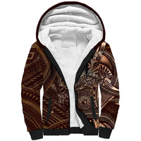 Personalised Polynesia Zodiac Capricorn Sherpa Hoodie Galaxy Polynesian Pattern Chest Tattoo Style LT14 Unisex Brown - Polynesian Pride