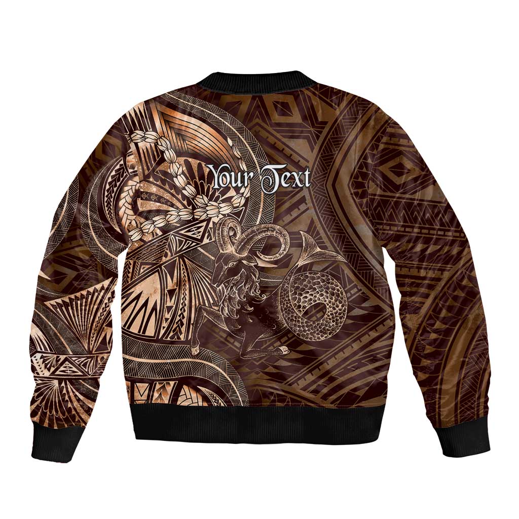 Personalised Polynesia Zodiac Capricorn Sleeve Zip Bomber Jacket Galaxy Polynesian Pattern Chest Tattoo Style