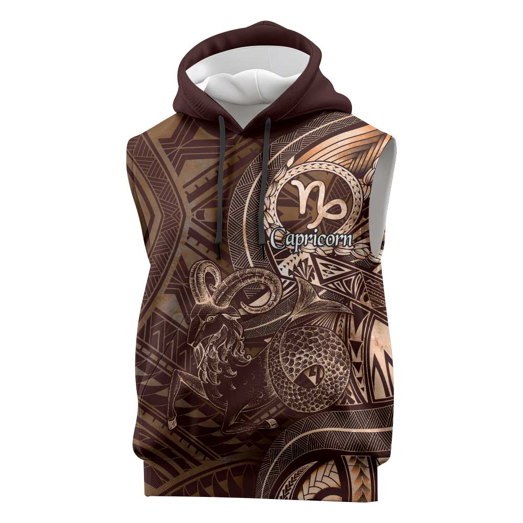 Personalised Polynesia Zodiac Capricorn Sleeveless Hoodie Galaxy Polynesian Pattern Chest Tattoo Style