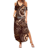 Personalised Polynesia Zodiac Capricorn Summer Maxi Dress Galaxy Polynesian Pattern Chest Tattoo Style LT14 Women Brown - Polynesian Pride