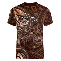 Personalised Polynesia Zodiac Capricorn Women V-Neck T-Shirt Galaxy Polynesian Pattern Chest Tattoo Style