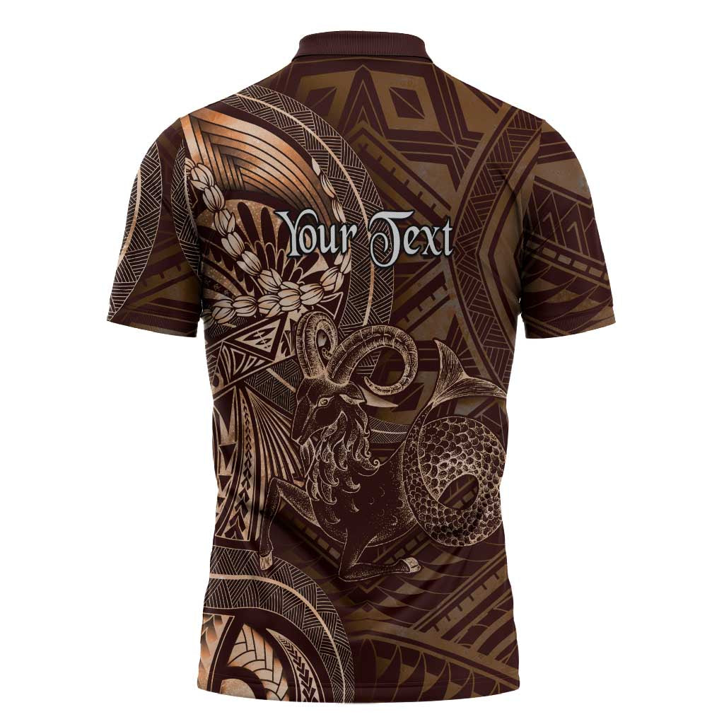 Personalised Polynesia Zodiac Capricorn Zipper Polo Shirt Galaxy Polynesian Pattern Chest Tattoo Style