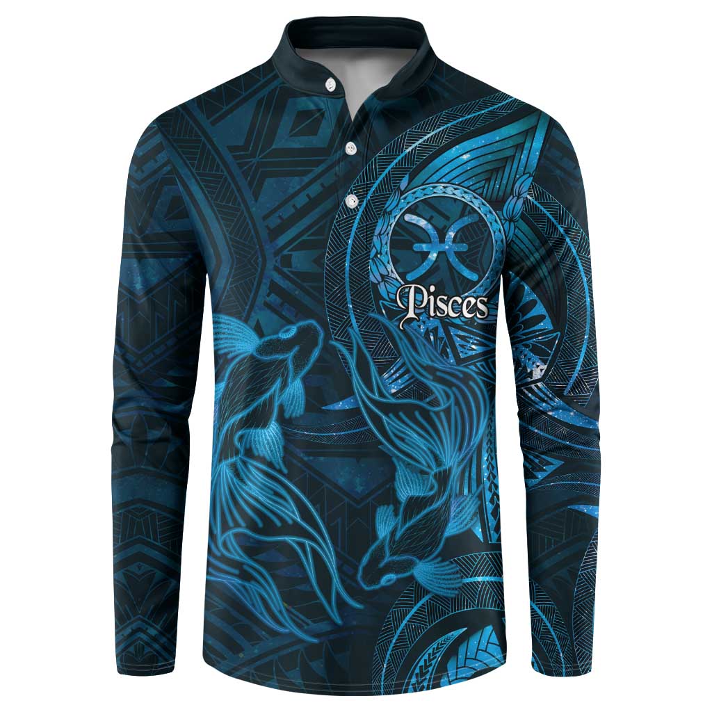 Personalised Polynesia Zodiac Pisces Button Sweatshirt Galaxy Polynesian Pattern Chest Tattoo Style
