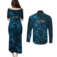 Personalised Polynesia Zodiac Pisces Couples Matching Puletasi and Long Sleeve Button Shirt Galaxy Polynesian Pattern Chest Tattoo Style